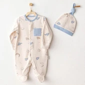 Andywawa AC25919 Romper Hat Set Dino Bebek Tulum Takım Beige - 1