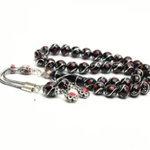 Oltu Taşı Üçlü Çeşmi Bülbül Kırmızı İşlemeli Tespih thumbnail 1