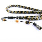  Oltu Taşı Ve Sarı Galalith Örgü İşleme Tespih thumbnail 1