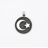 Gümüş Ayyıldız Kabartma  Model Erkek Kolye - 2