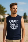 Erkek %100 Pamuk Bisiklet Yaka Baskılı Kolsuz T-shirt - 1
