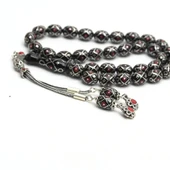 Oltu Taşı  Beyzi Fiyonk Kırmızı İşlemeli Tespih   thumbnail 1