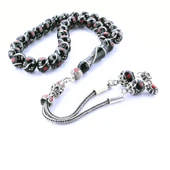 Oltu Taşı Küre Model Üçlü Çeşmi Bülbül  Kırmızı İşlemeli  Bürokrat Boy Tespih thumbnail 1