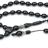 Oltu Taşı Beyzi Kesim Gümüş Nakkaş Oyma İmame Tespih thumbnail 4