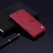 İş Tarzı Yağlı Mum Doku Yatay Flip Deri Kılıf - Kırmızı - Huawei Nova 3i ve P Smart Plus - 6