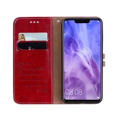 İş Tarzı Yağlı Mum Doku Yatay Flip Deri Kılıf - Kırmızı - Huawei Nova 3i ve P Smart Plus - 5