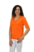 Kadın Yarım Kol V Yaka Yaka Sırt Detaylı Triko Tişöt 12835 BGL-ST04657 - 1