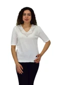 Kadın Yarım Kol V Yaka Yaka Sırt Detaylı Triko Tişöt 12835 BGL-ST04657 - 6