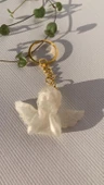 Kanatlı Melek Şekilli Sedefli Beyaz Renkli Gold Aksesuarlı Epoksi Anahtarlık El Yapımı Hediyelik - 5