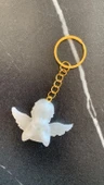 Kanatlı Melek Şekilli Sedefli Beyaz Renkli Gold Aksesuarlı Epoksi Anahtarlık El Yapımı Hediyelik - 4