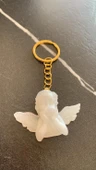 Kanatlı Melek Şekilli Sedefli Beyaz Renkli Gold Aksesuarlı Epoksi Anahtarlık El Yapımı Hediyelik - 8