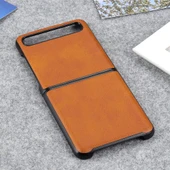 Galaxy Z Flip Deri Kılıf - İki Renk - Kahverengi - 4