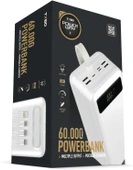 TX60 Beyaz Çoklu Çıkış Dijital Göstergeli Ekstra Kablolu 60.000 mAh (Gerçek 60.000 mAh Garantili) Powerbank - 4