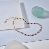 14 Ayar Altın Kaplama Amethyst  Doğal Taşlı  El Yapımı Gümüş Bileklik - CBS00122 thumbnail 1