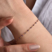 14 Ayar Altın Kaplama Amethyst  Doğal Taşlı  El Yapımı Gümüş Bileklik - CBS00122 thumbnail 2