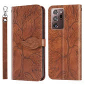 Samsung Galaxy Note20 Ultra Ağaç Desenli Deri Kılıf - Kahverengi - Yatay Flip thumbnail 1