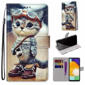 Samsung Galaxy A13 5G Telefon Kılıfı - Renkli Çizim - Deri Ayakkabı Kedi - 1