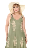 Melsay Butik Askılı V Yaka Haki Pano Desen Elbise - 6