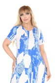 Melsay Butik Mavi Vintage Desen Asimetrik Kısa Kollu Elbise - 4