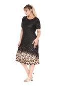 Melsay Butik Siyah Puanlı Leopar Desen A Kesim Midi Elbise thumbnail 4