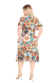 Melsay Butik Botanik Desen Fırfırlı Cepli Büyük Beden Elbise thumbnail 6