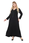 Melsay Butik Siyah Uzun Kollu Güpür Yaka Uzun Elbise - 1