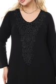 Melsay Butik Siyah Uzun Kollu Güpür Yaka Uzun Elbise - 5