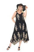 Melsay Butik Askılı V Yaka Siyah Pano Desen Elbise - 2