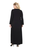 Melsay Butik Siyah Uzun Kollu Güpür Yaka Uzun Elbise - 6