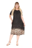 Melsay Butik Siyah Puanlı Leopar Desen A Kesim Midi Elbise thumbnail 2