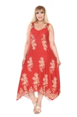 Melsay Butik Askılı V Yaka Narçiçeği Pano Desen Elbise - 4