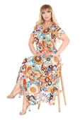 Melsay Butik Renkli Botanik Desen Asimetrik Kısa Kollu Elbise thumbnail 3