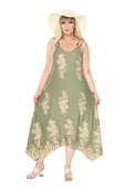 Melsay Butik Askılı V Yaka Haki Pano Desen Elbise - 3