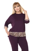 Melsay Butik Mor Leopar Şeritli Büyük Beden Kadın Kapri Takımı - 5
