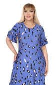 Melsay Butik Mavi Eteği Fırfırlı Sulu Leopar Desen Cepli Elbise - 5