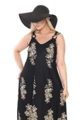 Melsay Butik Askılı V Yaka Siyah Pano Desen Elbise - 5