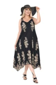 Melsay Butik Askılı V Yaka Siyah Pano Desen Elbise - 3