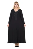 Melsay Butik Siyah Uzun Kollu Güpür Yaka Uzun Elbise - 3