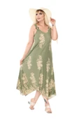 Melsay Butik Askılı V Yaka Haki Pano Desen Elbise - 5