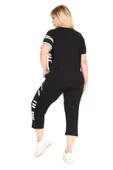 Melsay Butik Siyah Kısa Kol Yarım Çizgi Garnili Viskon Kapri Takım - 5