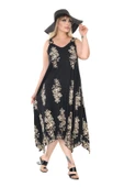 Melsay Butik Askılı V Yaka Siyah Pano Desen Elbise - 4