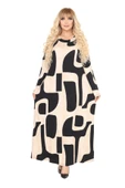 Melsay Butik Bej Picasso Desen Uzun Kollu Kadın Tesettür Elbise - 3