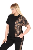 Melsay Butik Siyah Kısa Kol Yarım Başak Garnili Viskon Kapri Takım - 4