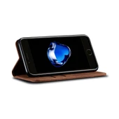 Deri Telefon Kılıfı - iPhone 7 Plus / 8 Plus - Kahverengi - Denim Doku - Yatay Flip thumbnail 6