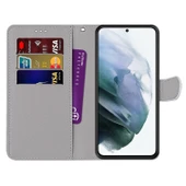 Samsung Galaxy S22 5G Deri Telefon Kılıfı - Beyaz Kedi Desenli - Yatay Flip - Kart Yuvalı ve Cüzdanlı thumbnail 3