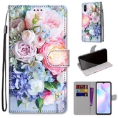 Xiaomi Redmi 9A PU Deri Kılıf - Açık Pembe Çiçek Desenli - Kart Yuvalı ve Askılı thumbnail 1