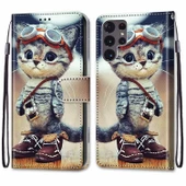 Samsung Galaxy S22 Ultra 5G Deri Kılıf - Kedi Desenli - 2