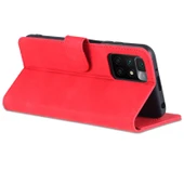 Kırmızı Deri Telefon Kılıfı - Xiaomi Redmi 10 - Kart Yuvalı ve Tutucu ile - Dikey Flip - 5