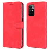 Kırmızı Deri Telefon Kılıfı - Xiaomi Redmi 10 - Kart Yuvalı ve Tutucu ile - Dikey Flip - 1