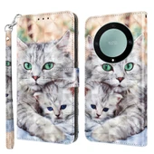 İki Sevimli Kedi Desenli Deri Telefon Kılıfı - Honor Magic5 Lite thumbnail 1